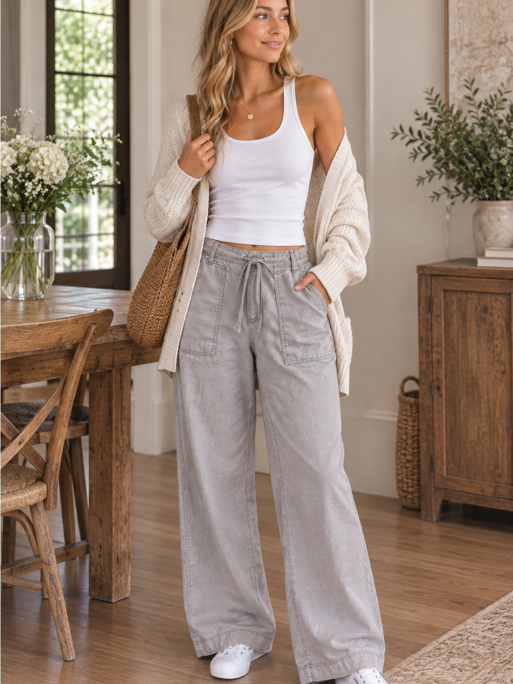 Michael Stars Gray Wide-Leg Pants